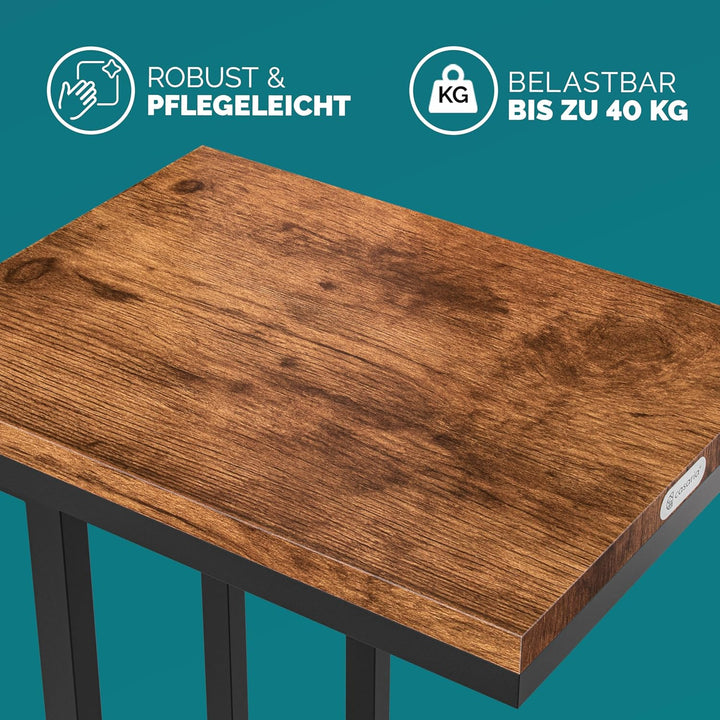 Casaria Beistelltisch Sofatisch mit Rollen Kaffeetisch Wohnzimmer Bettisch Industrie-Design Holz Met