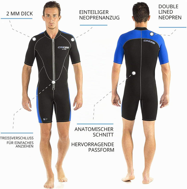 Cressi Lido Man - Shorty Neopren High Stretch 2 mm Neoprenanzug für Herren Schwarz - Gelb L, Schwarz