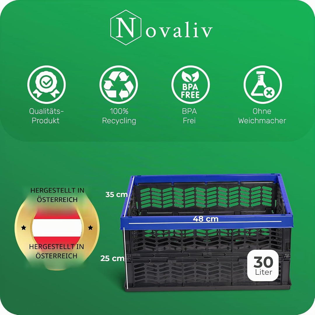 Novaliv Klappboxen faltbar stabil 2x 30L Blau Schwarz baskets Einkaufskiste Klappkisten Set Tragebox