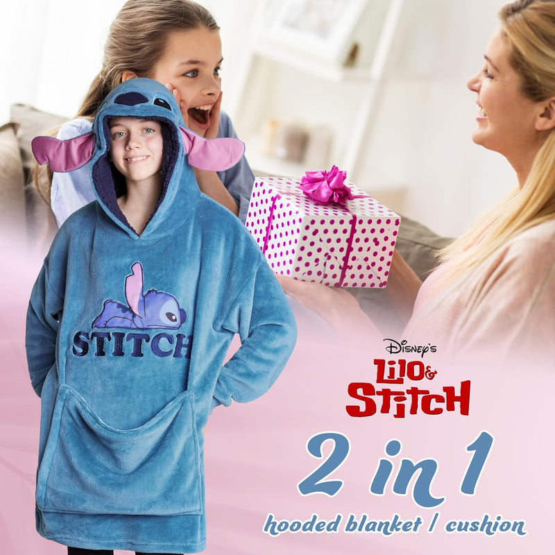 Disney Übergrosse Kapuzenpullover Mädchen 2-in-1 Kissen Hoodie, Sherpa-Kapuze & 3D-Ohren One Size -