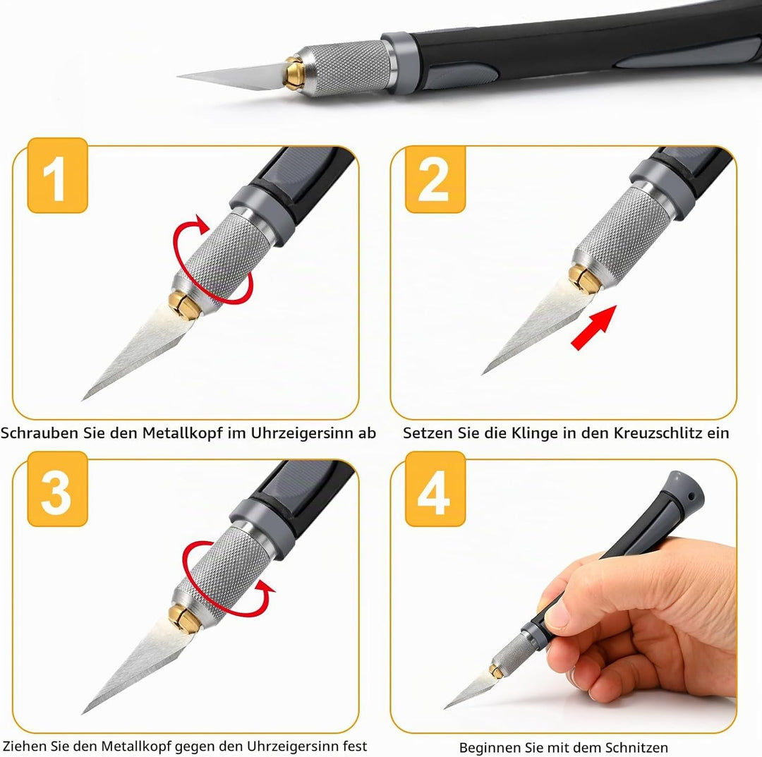 EHDIS Profi Cuttermesser Set - mit Bastelmesser, Skalpell, Cuttermesser 9mm, Stahllineal, Carbonstah