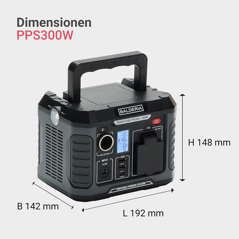 BALDERIA Power Cube 300W | Tragbare Powerstation 231Wh | Mobiler Stromspeicher mit Steckdose 230V, A