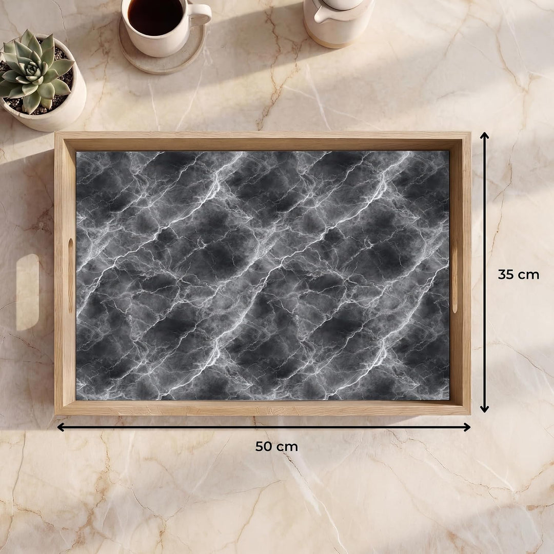 Serviertablett Rechteckig 50x35 cm Servierplatte Eiche Holz Tablett Mit Henkel Tray Kratzfest Kaffee