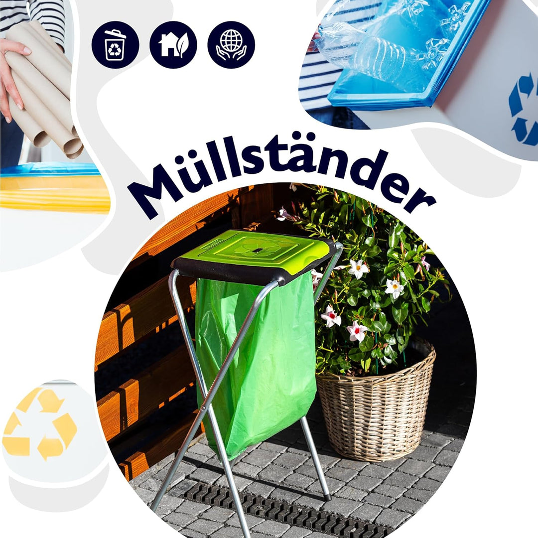 KADAX Ständer für Mülltrennung, stabiler Müllsackhalter mit Kunststoffdeckel, Müllsackständer, Abfal