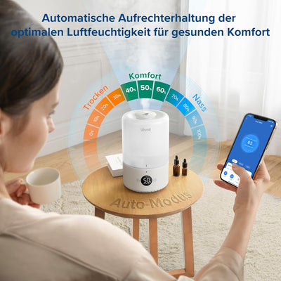 LEVOIT 3L Top Fill Luftbefeuchter, 360° Drehbare Düse Cool Mist Humidifier, 300 ml/H Nebelvolumen, 2