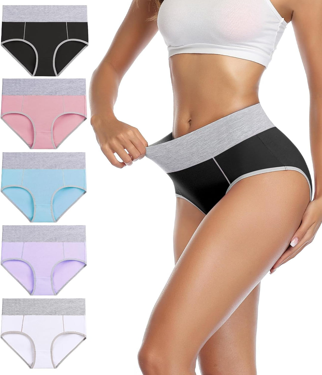 wirarpa Unterhosen Damen Baumwolle Unterwäsche Frauen Taillenslip Hohe Taille Slip 5er Pack M Mehrfa