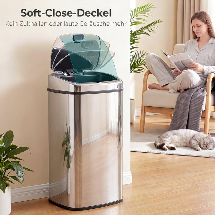 HOMCOM Mülleimer Automatik mit Sensor Abfalleimer Küche Edelstahl Silber (68L), 68L