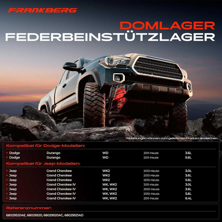Frankberg 1x Federbeinstützlager Vorne Kompatibel mit Durango WD 2011-Heute Grand Cherokee IV WK WK2