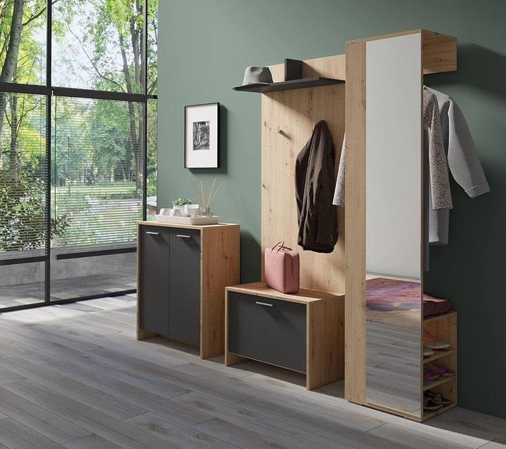 byLIVING Sitzbank Ben/Schuhschrank in Artisan Eiche-Optik Hellbraun/Front anthrazit/kleine Flur-Komm