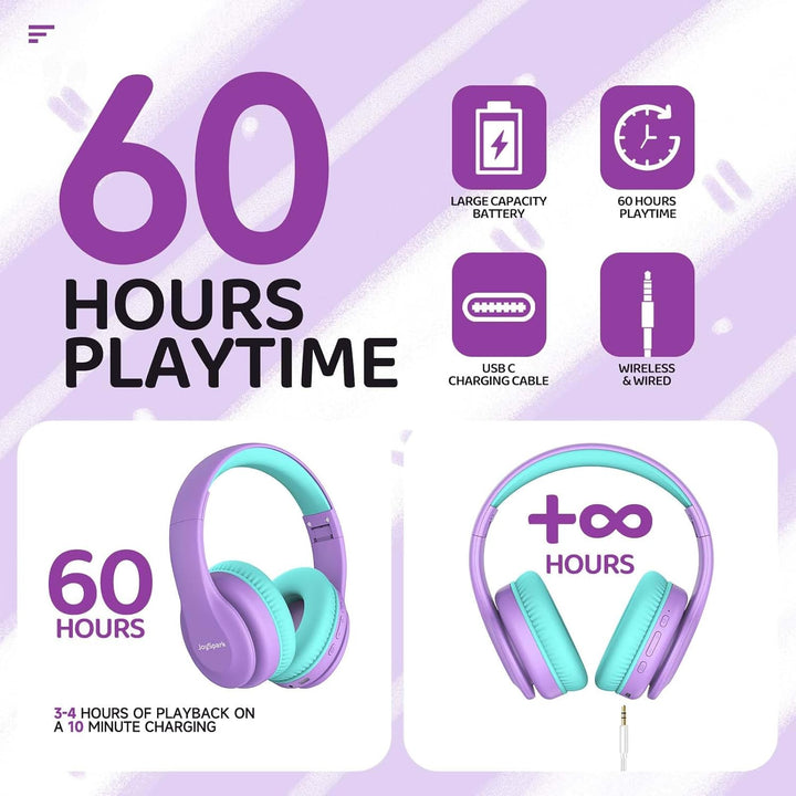 Bluetooth Kopfhörer Kinder, Kabellose Kinderkopfhörer Over-Ear mit 85/94dB Lautstärkebegrenzung, 60