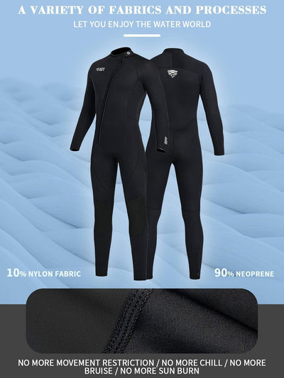KREVZ 3mm Neoprenanzug Herren Damen Neopren Tauchanzüge Ganzkörper-Tauchanzüge, Frontreissverschluss
