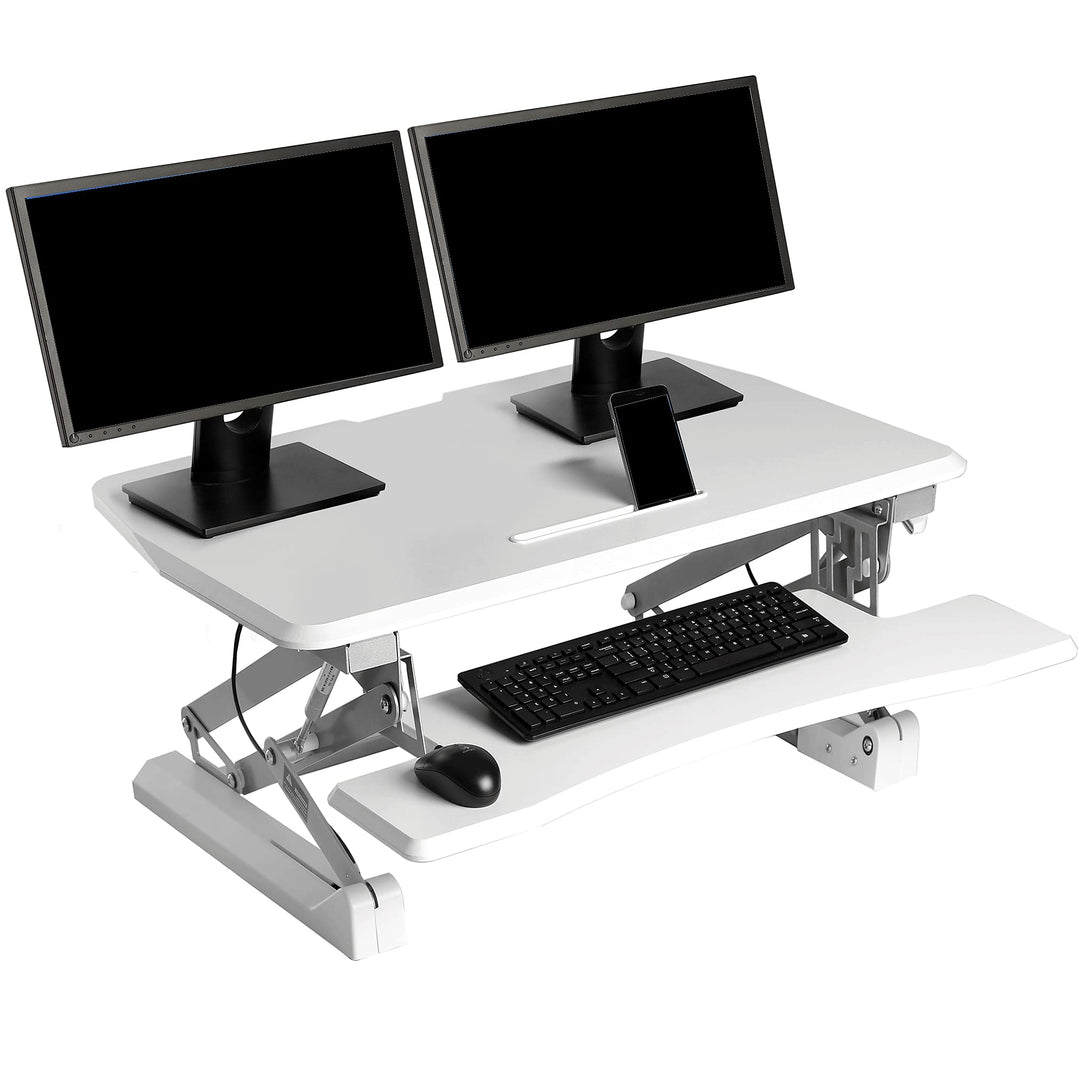 Seville Classics 90 cm pneumatisch höhenverstellbarer Steh-Sitz Tischaufsatz mit Gasdruckfeder, Meta