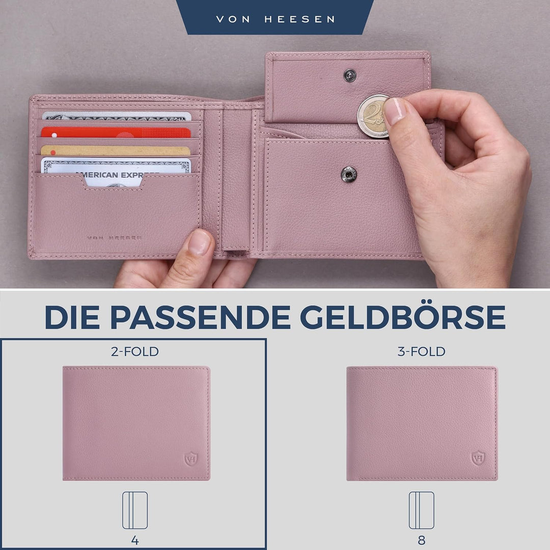 VON HEESEN Leder Geldbörse RFID Schutz I Echtleder Geldbeutel für Damen & Herren I Portemonnaie Brie