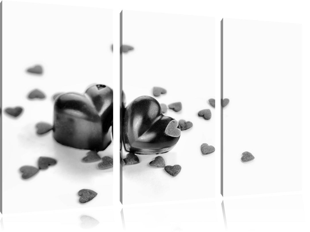 Pixxprint Monocrome, Schokoladenherzchen 3-Teiler Leinwandbild 120x80 Bild auf Leinwand