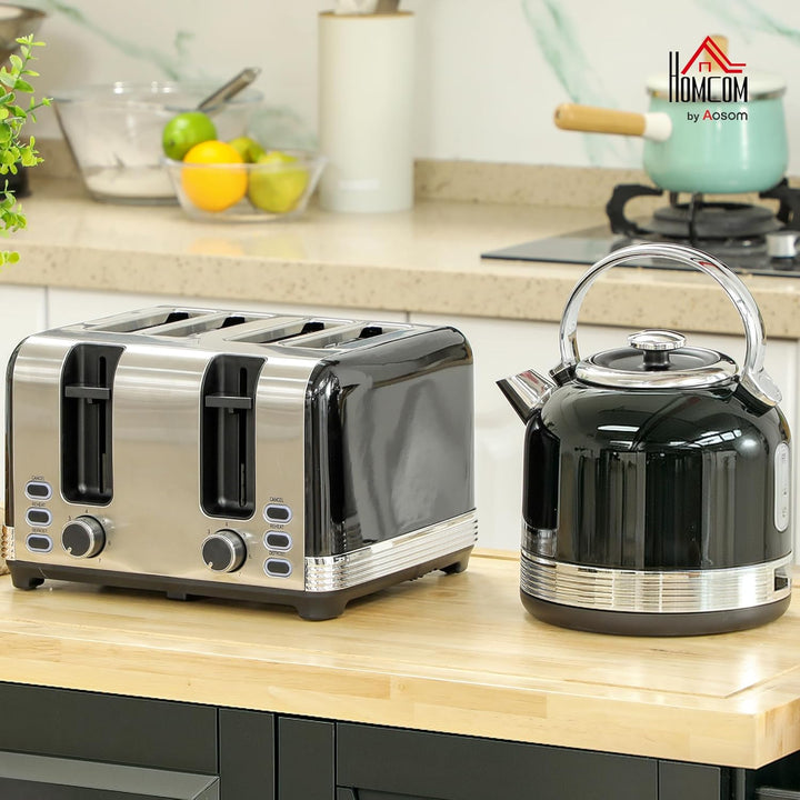 HOMCOM Wasserkocher Toaster Set Edelstahl 2200 W 1,7L Wasserkocher, 4 Scheiben Toaster, 7 Bräunungss