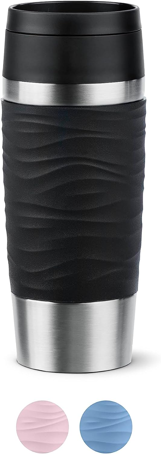 Emsa N20212 Travel Mug Wave Isolierbecher 0,36 Liter | neuer Komfort-Schraubverschluss | Edelstahl |