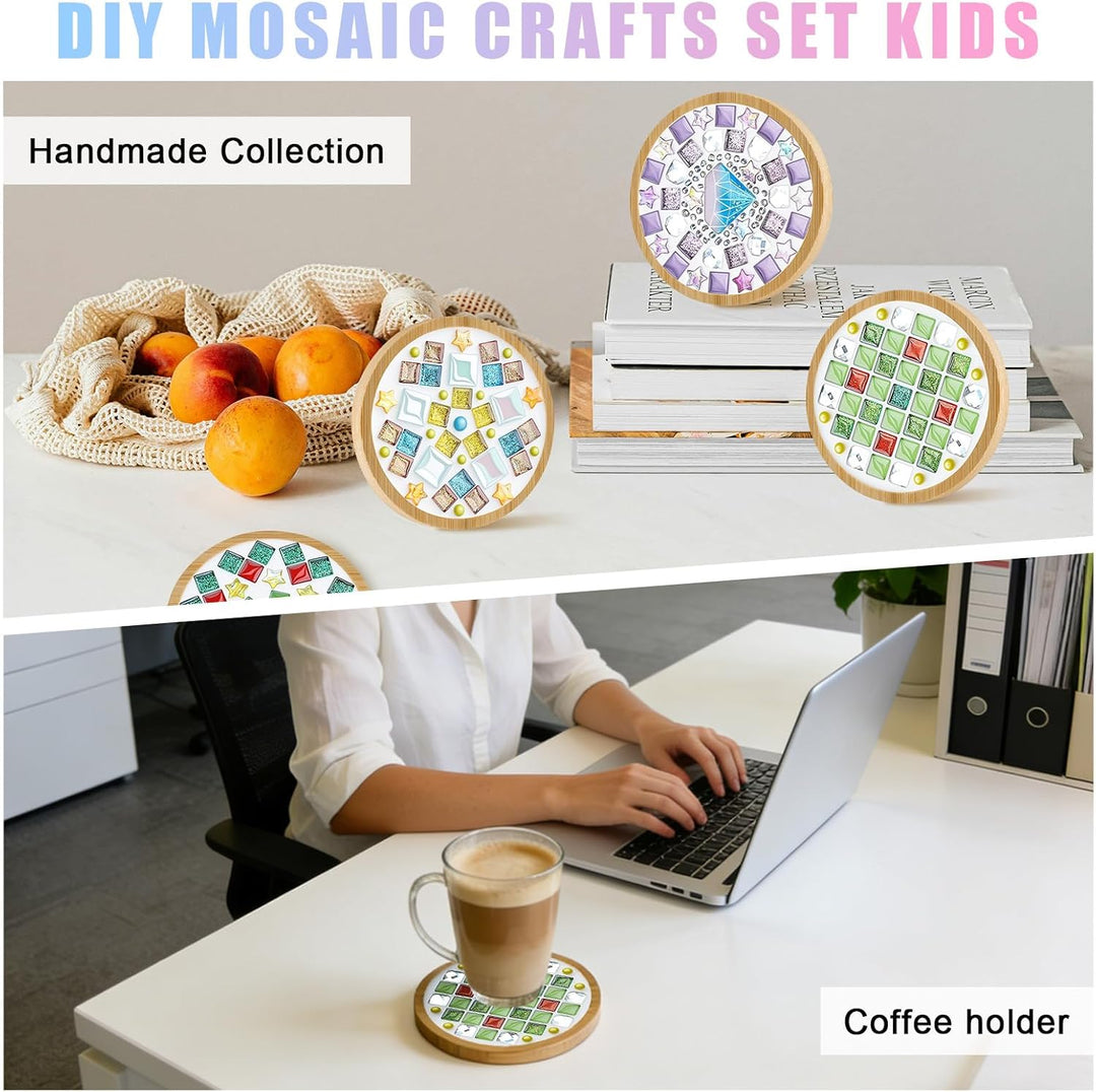 4 Stück Mosaik Untersetzer Bastelset, Mosaik Bastelset Erwachsene, Bambus Untersetzer, Basteln & DIY