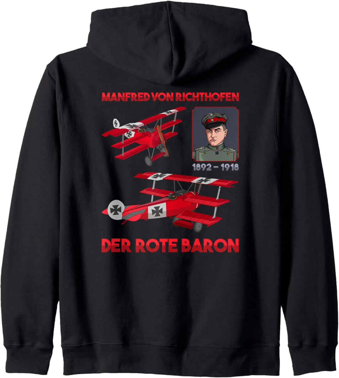 Roter Baron Fokker DR1-Dreidecker WWI-Jäger-Ass Porträt Kapuzenjacke