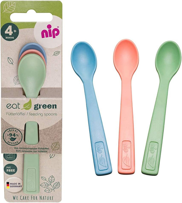 NIP Geschirrset ab 4. Monat, 2 Breischale + 3 Eatgreen Babylöffel, Melamin frei, BPA frei, Spülmasch