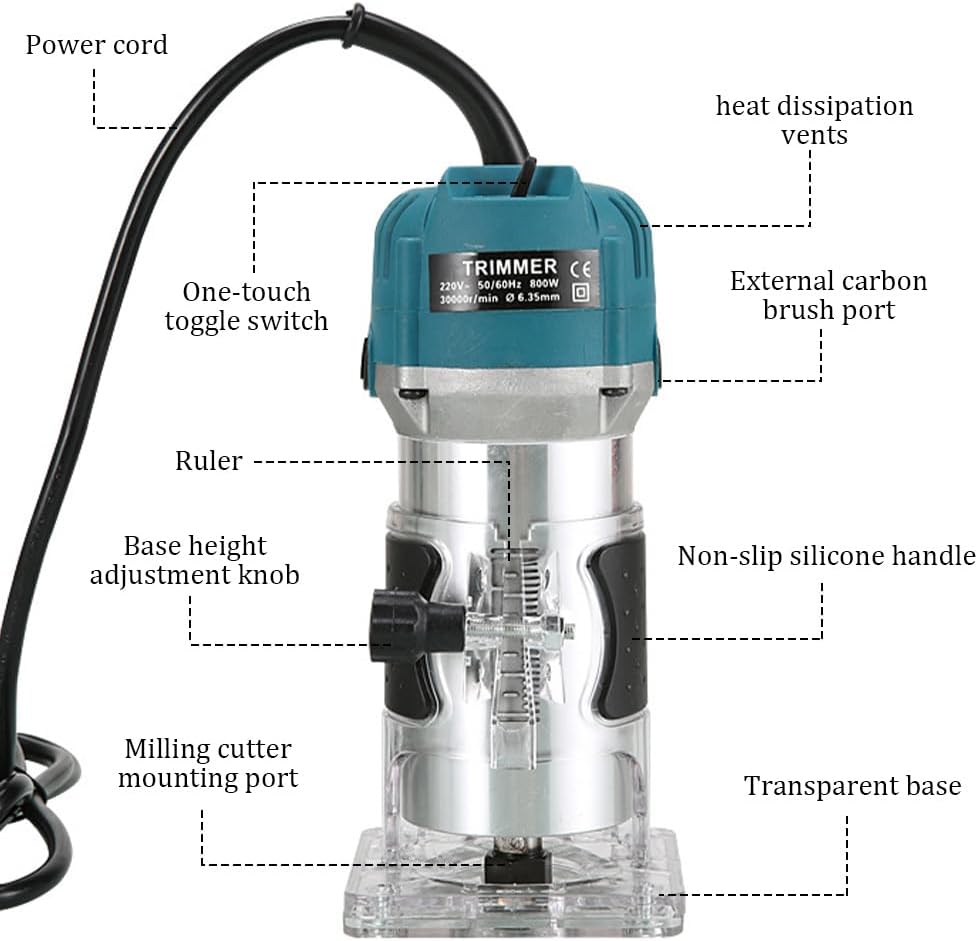 Holzfräse Oberfräse Professionell, 800W 30000 U/min Elektrischer Oberfräse Trimmer mit 15 Stück Fräs