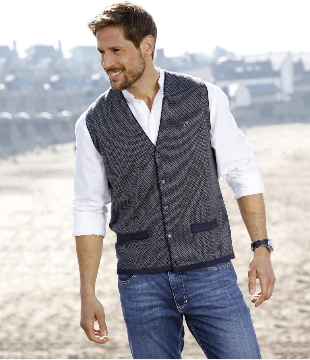 Jan Vanderstorm Herren Strickweste Tane XL Grosse Grössen Dunkelblau, XL Grosse Grössen Dunkelblau