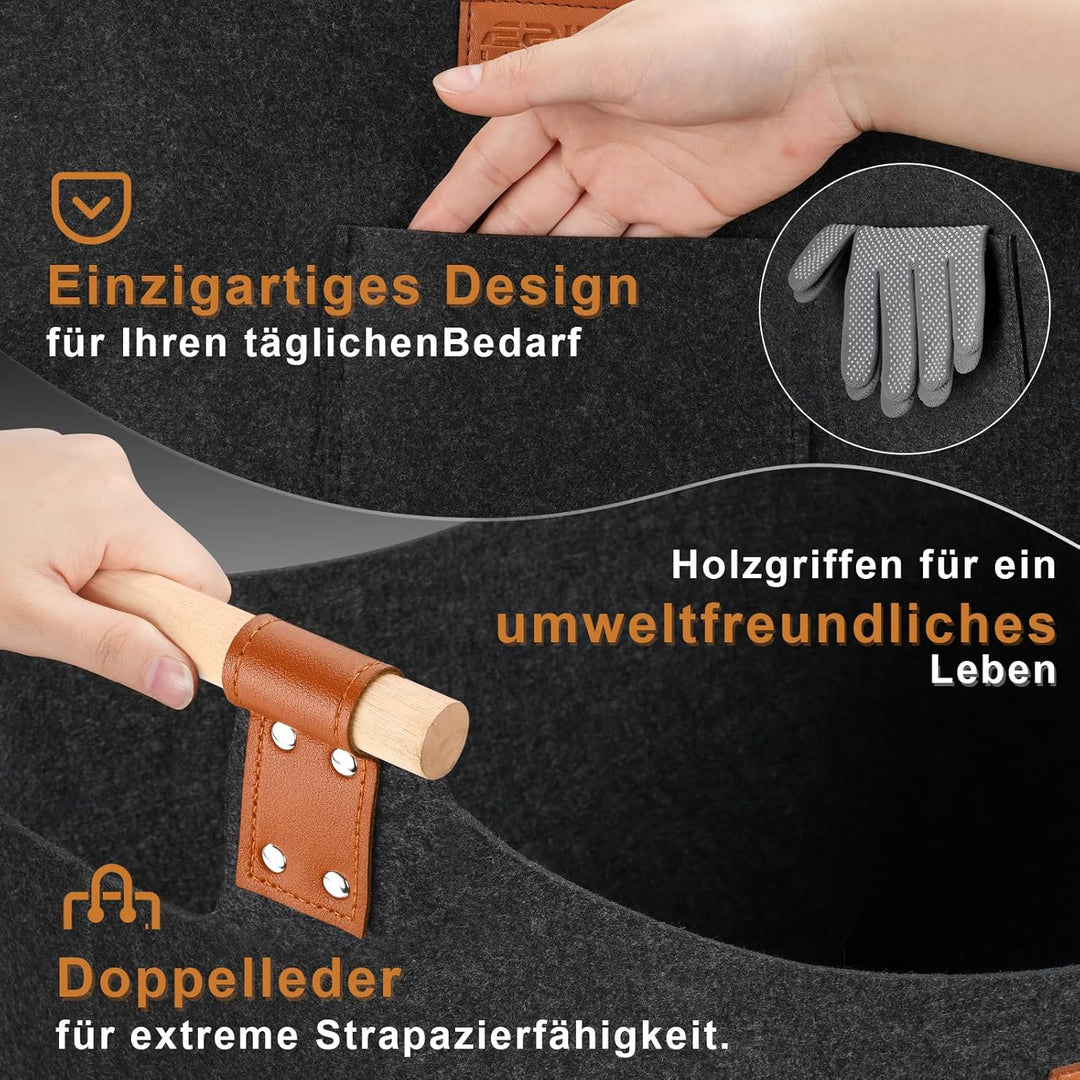 Holzkorb für Kaminholz Gross XXL, Kaminholzkorb mit Doppelt Verstärkten Leder, 100L Brennholzkorb au