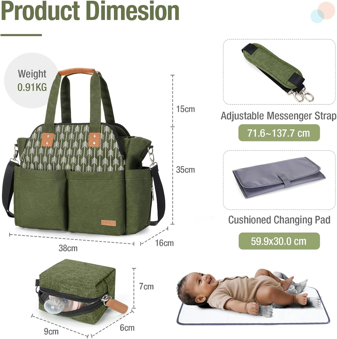 Lekebaby Baby Wickeltasche Bote gross mit Wickelunterlage für Reise, Grün, Grün