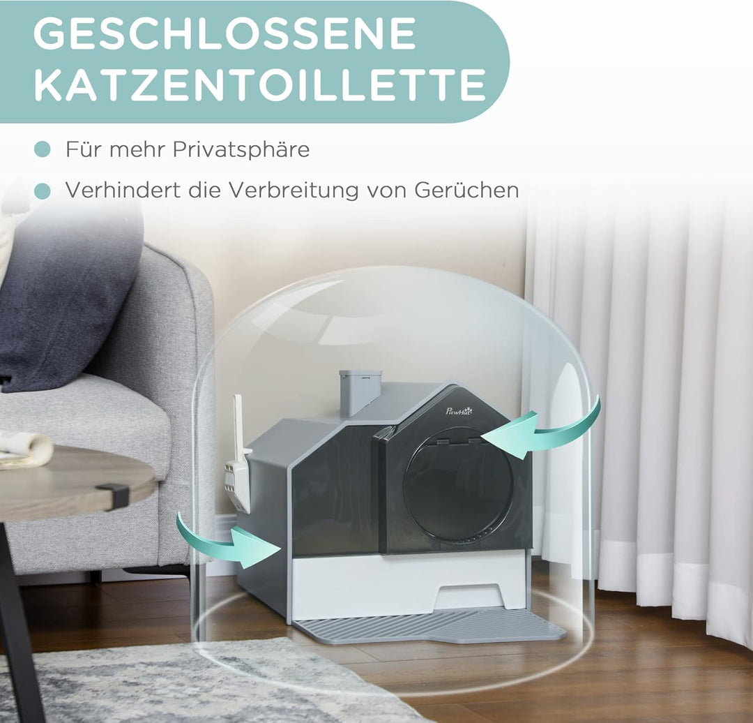 PawHut Katzentoilette Katzenklo mit Bodenwanne, Schaufel, Filter, Toilette mit Haube für Katzen bis