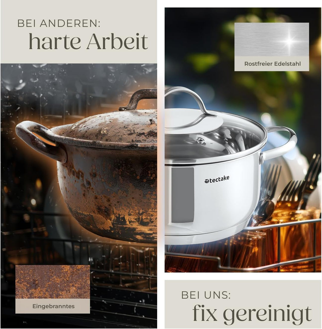 tectake® 9-tlg. Topfset, Edelstahl Kochgeschirr, Töpfe Set mit Deckel, Kochtopf Set für Induktionsko