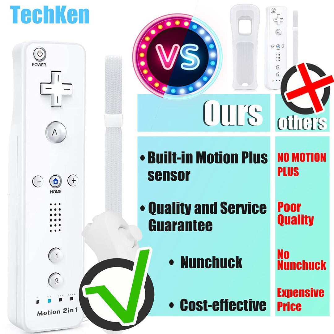 TechKen Controller für Wii mit Motion Plus und Wii Nunchuck Controller Wii Fernbedienung Nunchuk Kon
