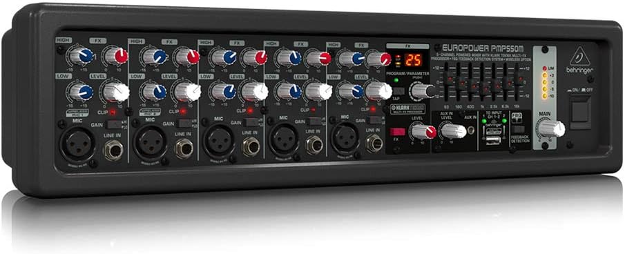 Behringer EUROPOWER PMP550M 500-Watt-5-Kanal-Powermixer mit Klark Teknik Multi-FX-Prozessor, FBQ-Fee