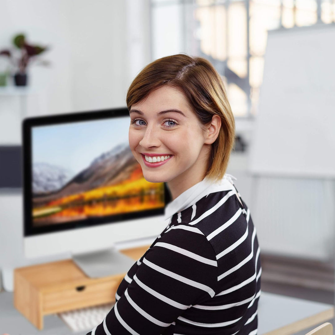 Relaxdays Monitorständer aus Bambus, PC Erhöhung mit 2 Schubladen, für Schreibtisch & Büro, HBT 11,5