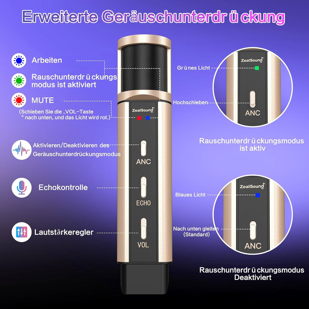 zealsound Mini USB Mikrofon mit Rauschunterdrückung & Eingebauter Hall für Vocal Aufnahmen, Streamin