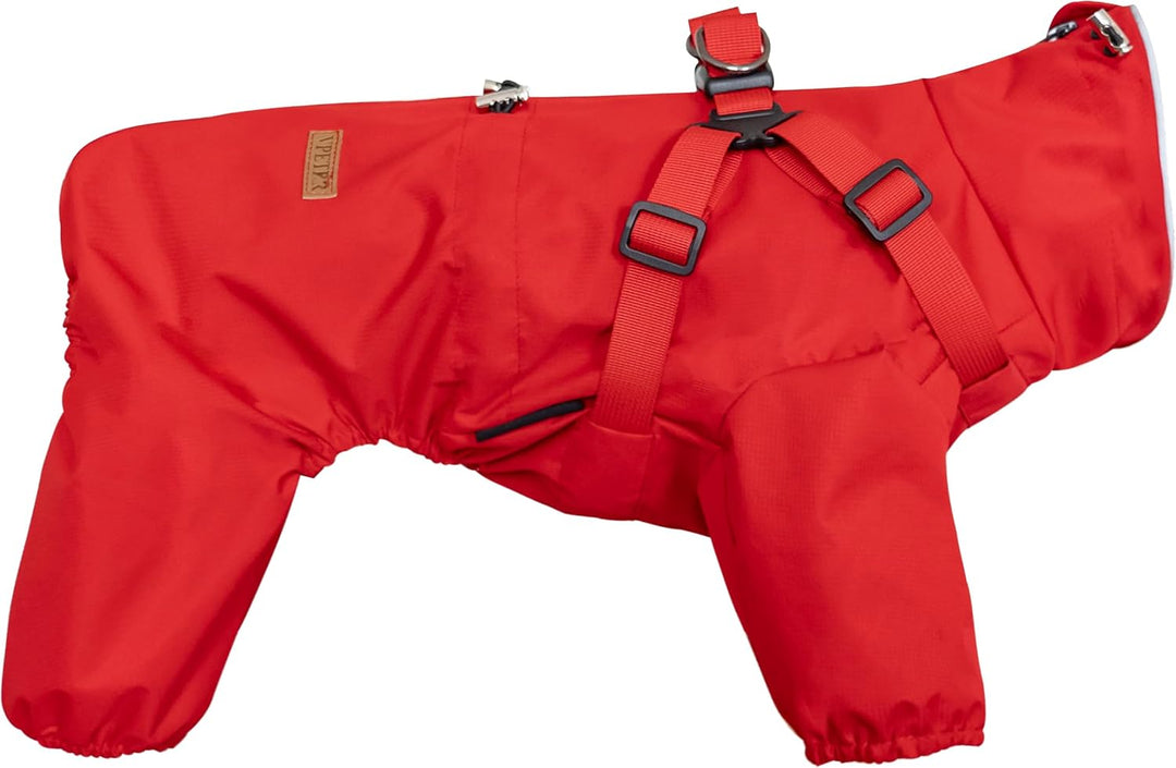 Hundegeschirr Regenmantel, Verstellbare 4-Bein-Hundejacke mit Geschirr Reflektierender Overall Wasse