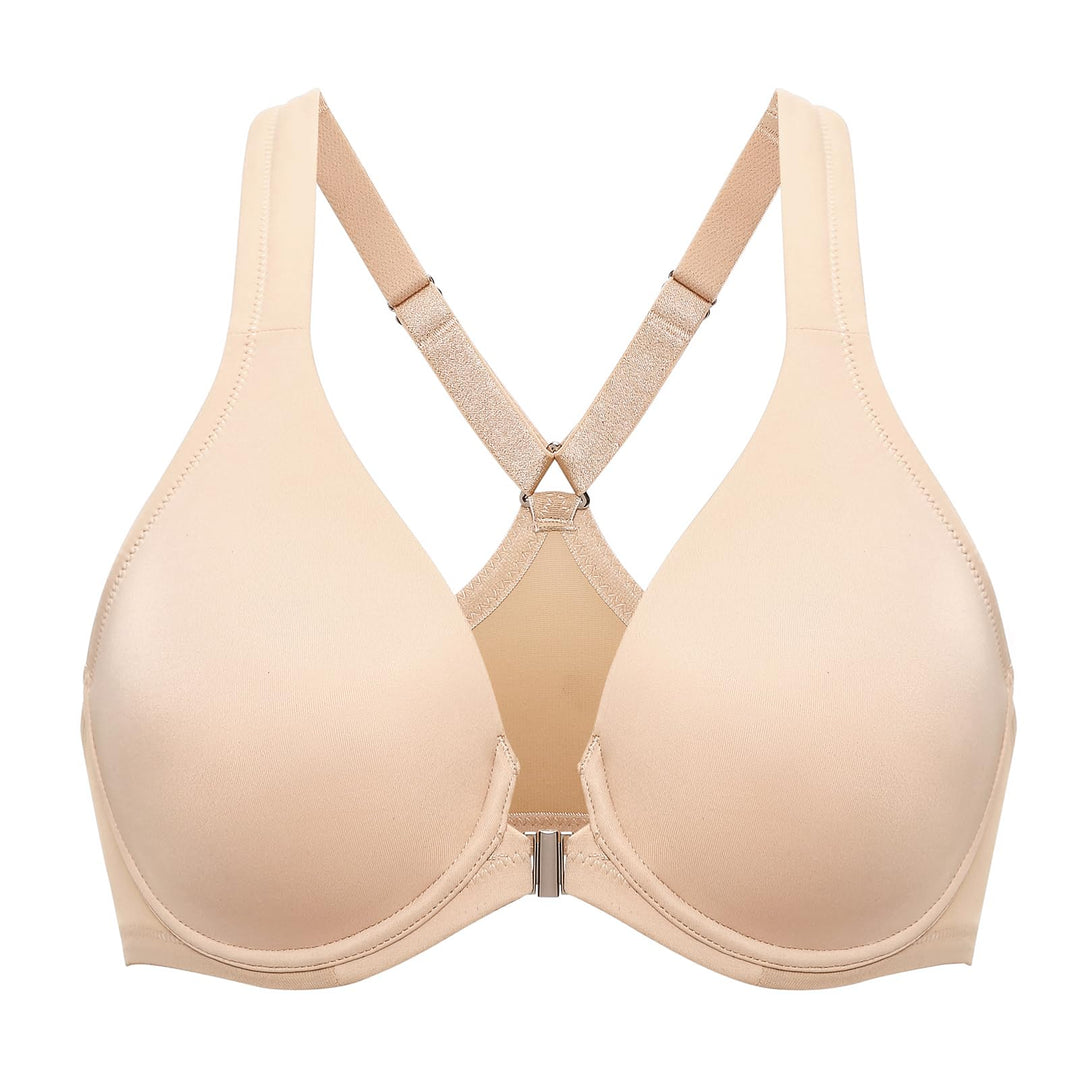 DELIMIRA Damen Vorderverschluss Racerback BH Grosse Grössen Bügel BHS Tiefer Ausschnitt Ungefüttert