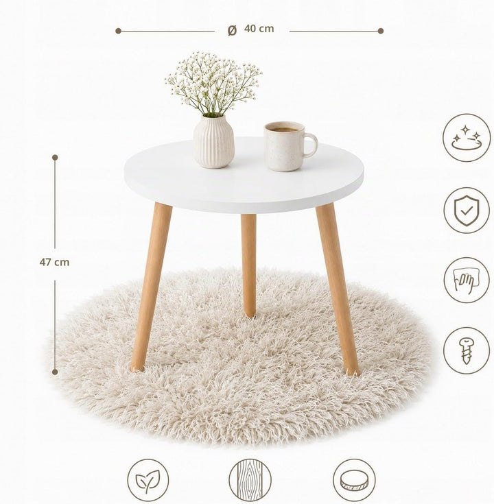 PlayPals Beistelltisch Weiss Rund 40 cm – Kleiner Couchtisch Skandinavisch, Wohnzimmertisch Holzbein