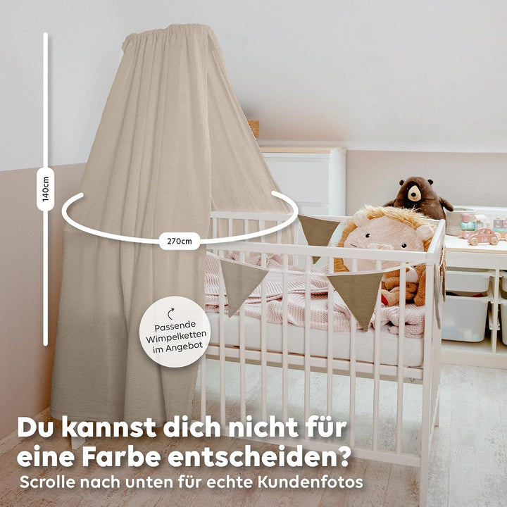 lilimaus Betthimmel Babybett [Beige] - Himmel Babybett aus 100% Baumwolle Musselin Handmade - Betthi