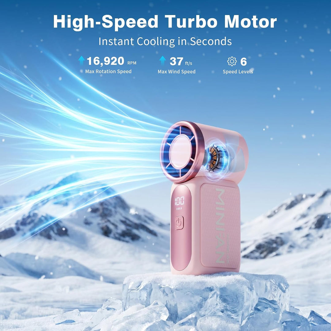Morelax Tragbarer Mini Handventilator mit 6 Geschwindigkeiten, 16920 U/min Turbo-Luftstrom, USB wied