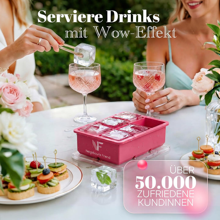 Neighbour’s Friend® Pinke Eiswürfelform XXL – Stylische Eiswürfelform aus Platinsilikon mit Deckel –