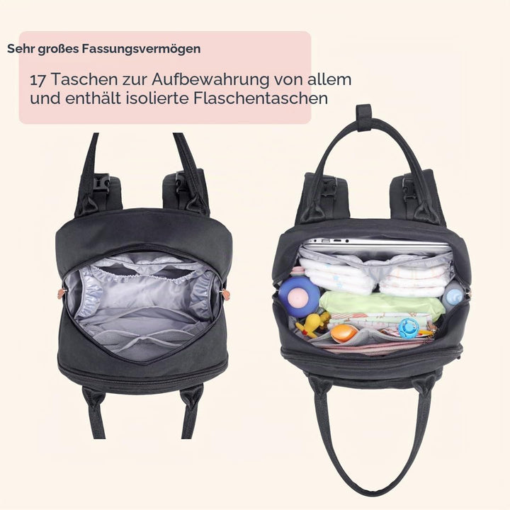 BabbleRoo Baby Wickeltasche/Rucksack, Wickelrucksack lässige Wickeltaschen Schwarz, Schwarz