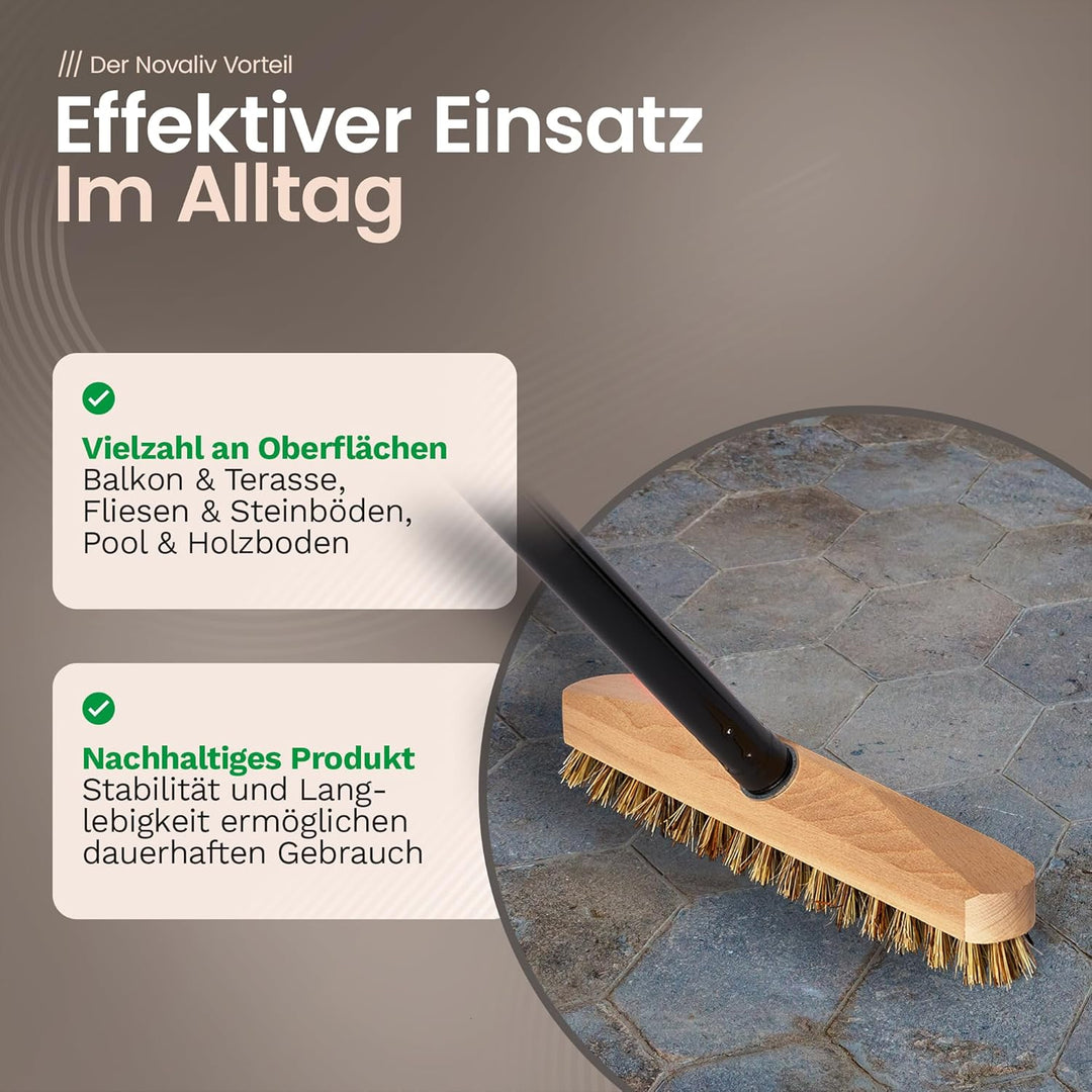 Novaliv 2X Wischer aus stabilem Holz mit Kunststoff Borsten mit Gewinde und Schraub- Steckstiel vier