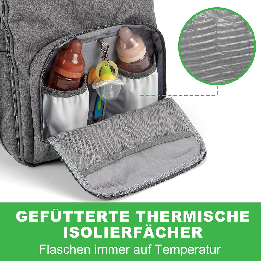 Brisby Wickelrucksack gross - Wickeltasche kinderwagen mit isoliertes Frontfach, Babytasche mit Wick
