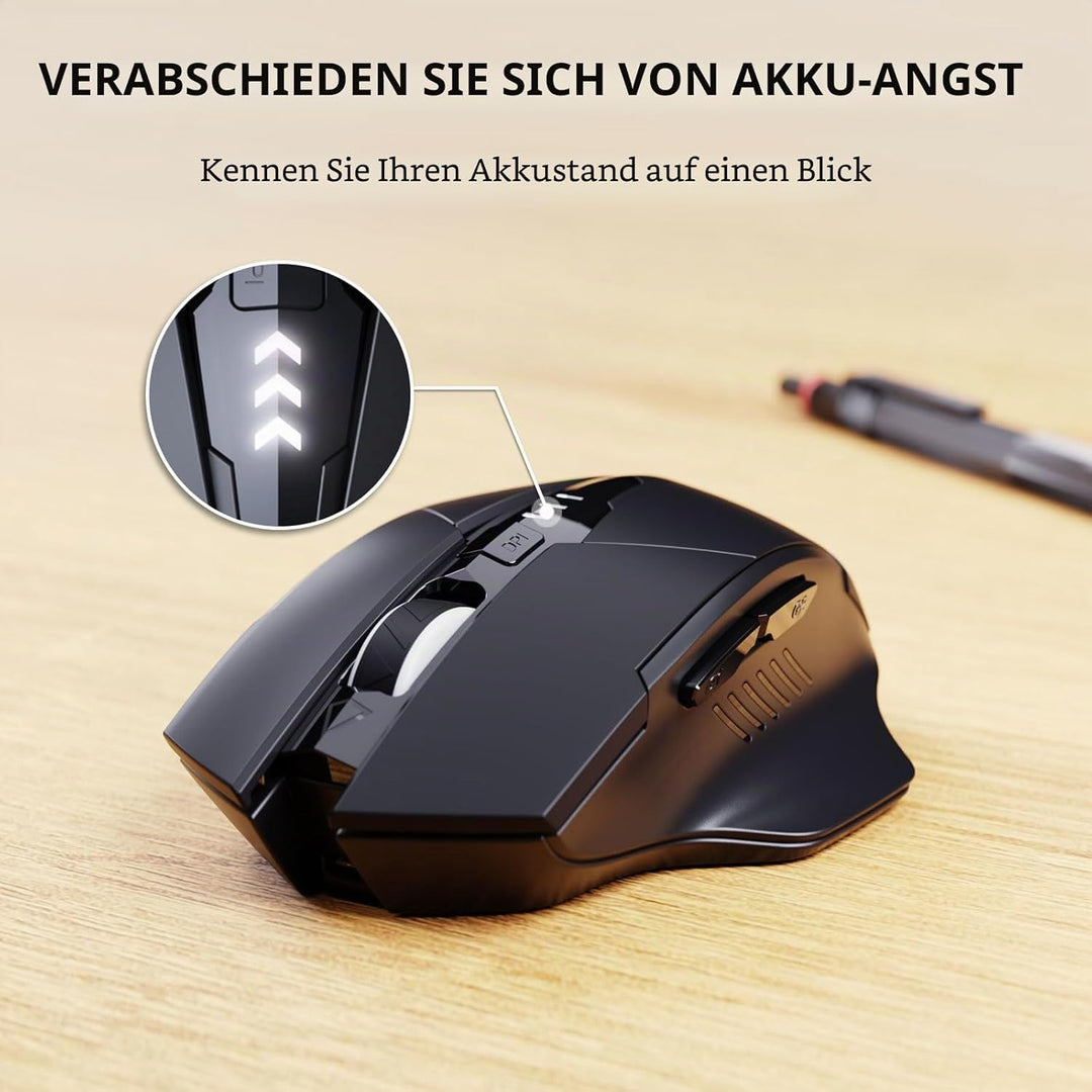 inphic Maus Kabellos Wiederaufladbare, Pro 2,4G 2400DPI USB funkmaus mit Anzeige des Batteriestands