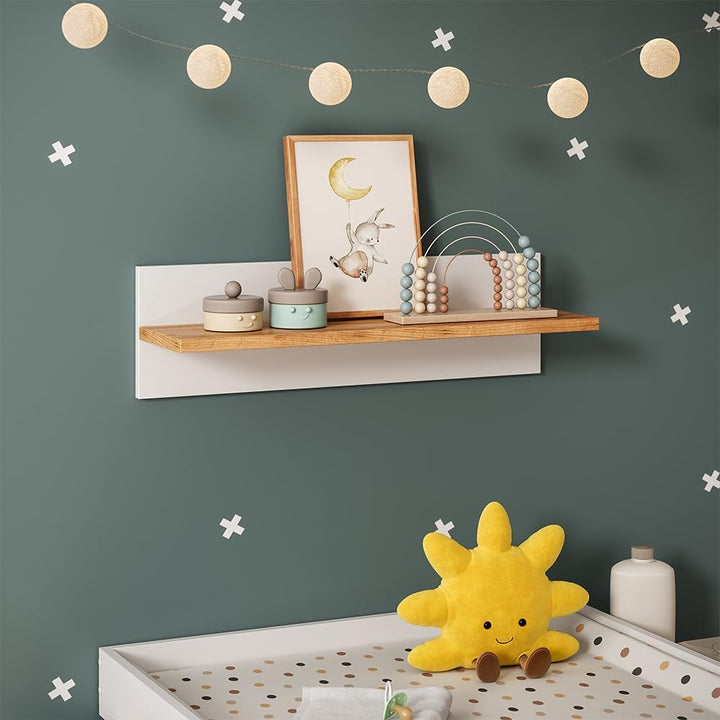 VitaliSpa Wandregal Kinderzimmer Malia, Weiss/Artisan, 70 x 20 cm, zur Wandbefestigung für Aufbewahr