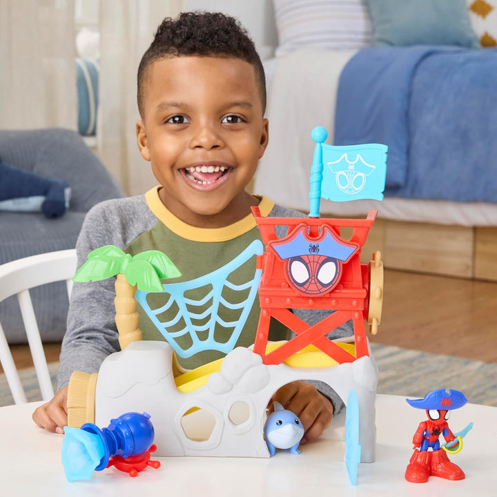 Marvel Spidey und Seine Super-Freunde – Water-Webs Spidey Insel Spielset mit Falltür, Rutsche, Netzk