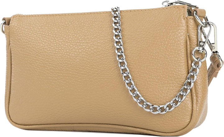 modamoda de - T237 - Umhängetasche Klein Small aus ital. Leder Graubeige, Graubeige