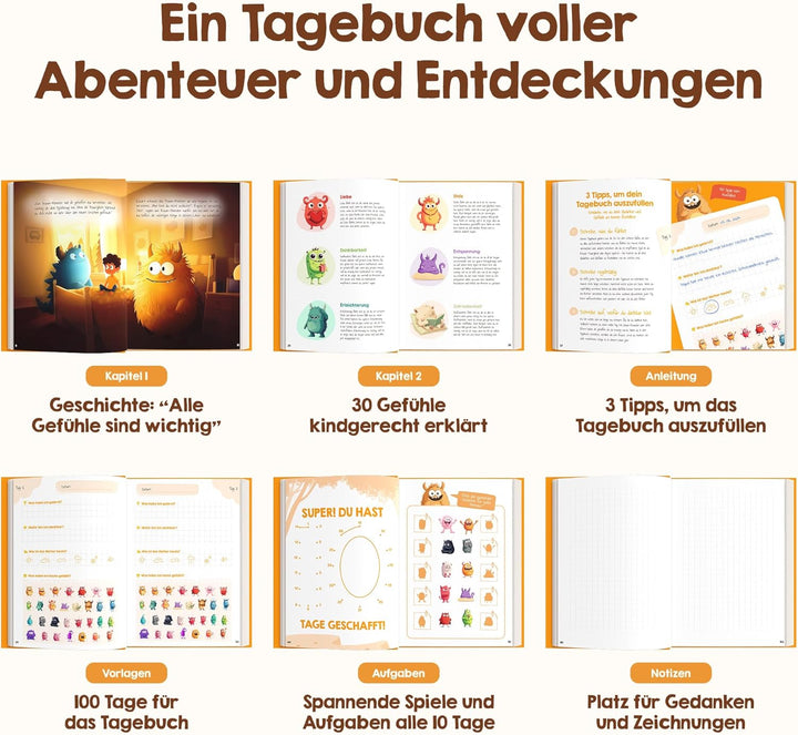 Edubini Gefühlstagebuch Kinder [6-12 Jahre] - Tagebuch Mädchen & Jungs - Gefühle Buch für Umgang mit