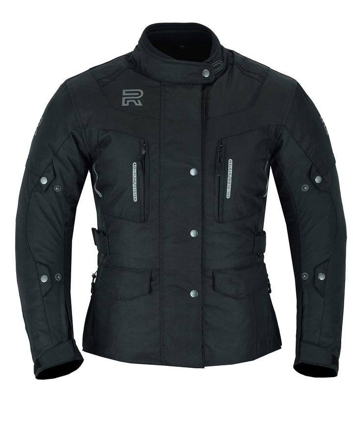 RS Motorradjacke für Damen, Textil, Winter, wasserdicht, mit CE-Protektoren, XS Schwarz
