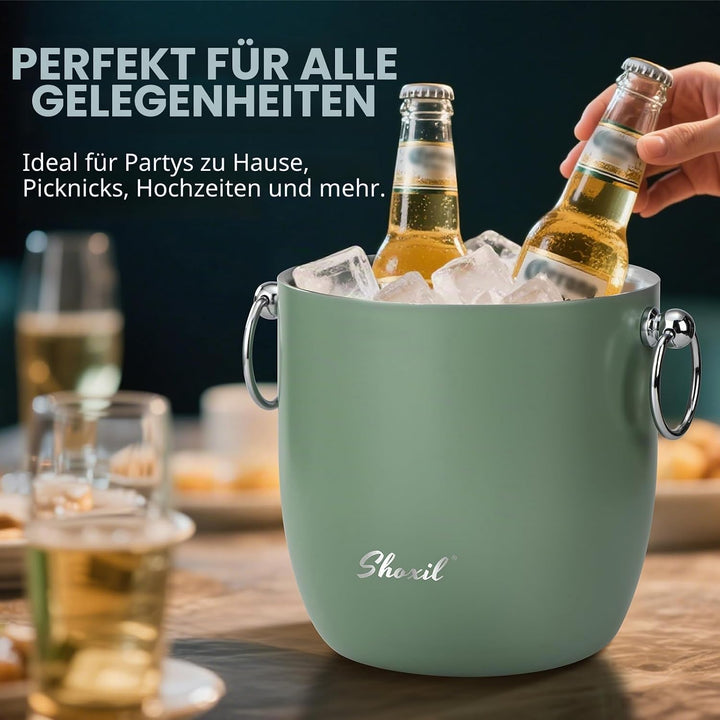 Eiskübel - 3L grosser Eiskübel für Partys & Cocktailbar, Edelstahl Eiskühler mit Deckel & Zange, Ret