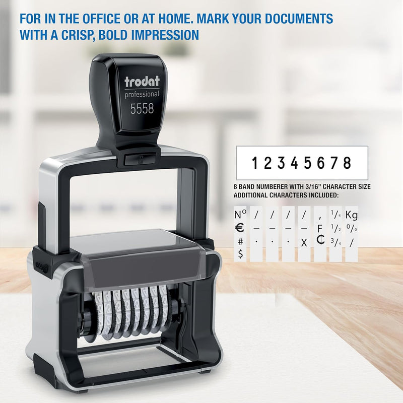 Trodat Professional 5558 Nummernstempel 8 Bänder, Selbstfärbend, 5 mm Schrifthöhe, Abdruck schwarz 8